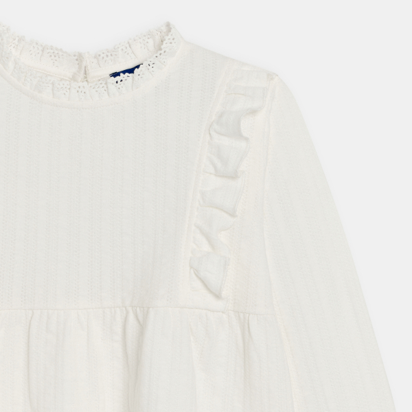 بلوزة رومانسية بكشكش، باللون الأبيض للفتيات